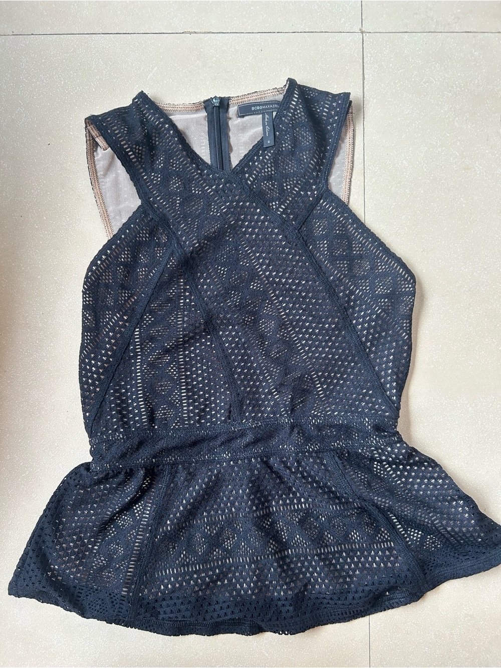 BCBGMaxAzria Black Lace Peplum Camisole